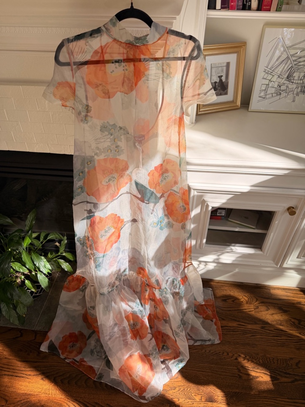 New with tags STAUD Calluna Poppy Floral sheer organza tie back maxi gown Dress - Picture 7 of 15